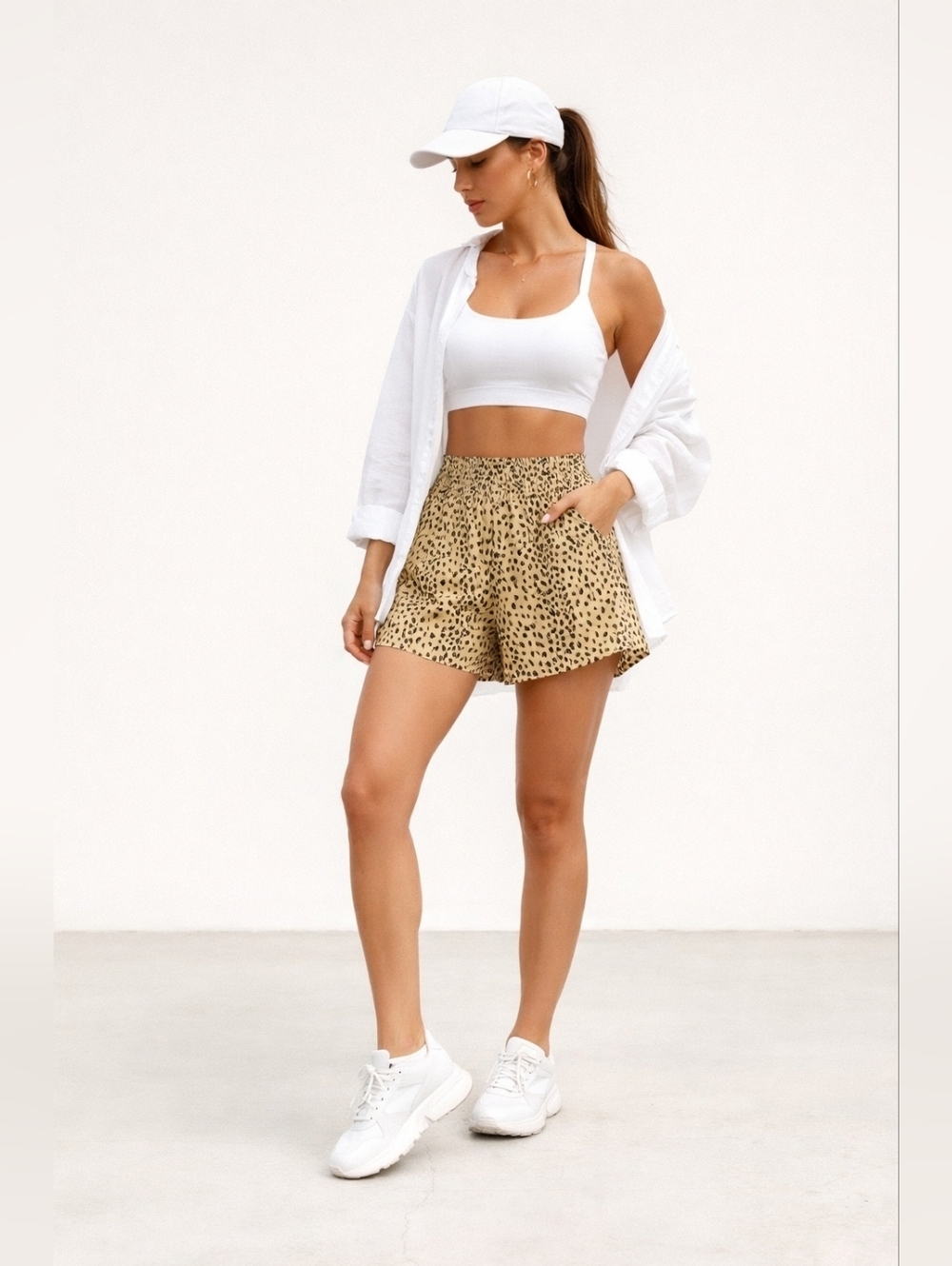 Leopard Print Flowy Shorts High Waist Athleisure Chic Size 4